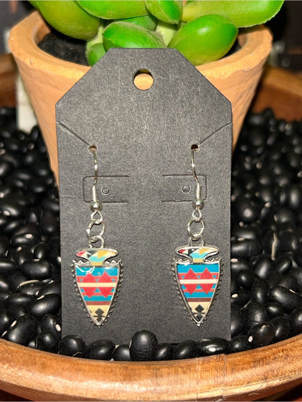 Colorful Aztec-Inspired Teardrop Dangle Earrings - Multicolor